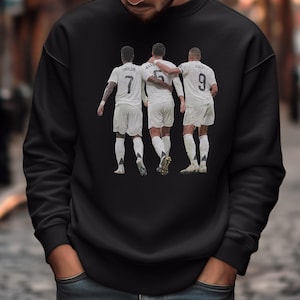 Madrid Soccer Trio Tribute, Vini Bellingham Mbappe Inspired Design, Custom Gift for Madrid Fans, Personalized Football Jersey Graphic Tee