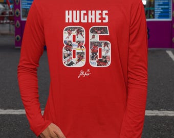 Hughes-Tribute Star Style Number Collage Personalized Design, New Jersey Player #86 Graphic Tee, Custom Gift For Hockey Fans Unisex Tshirt