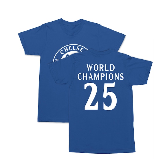 2025 World Champions Celebration Graphic Tee, Chelsea Fans 2-Sided Jersey Personalized Shirt, Custom Gift for Soccer Fans Design