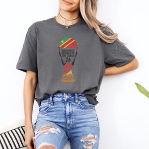 Congo Flag Colors Tribute Style Soccer Graphic Tee, World Tournament Trophy Animated Design, Football Inspired Gift for Fans Unisex T-Shirt
