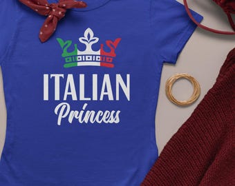 Principessa italiana, divertente design della corona con bandiera italiana, piccola principessa carina maglietta grafica, regalo Italia, disponibile in taglie per ragazzi