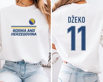 Dzeko #11 Star Player Flag Tribute Graphic Tee, Bosnia Jersey Style Inspired for Fans Soccer Design, Football World USA Unisex T-Shirt