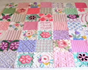 Vintage Chenille DOLL Quilt and Pillow Purple and White 24 x 28 Custom Order Pink
