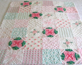 Vintage Chenille DOLL Quilt and Pillow Purple and White 24 x 28 Custom Order Pink