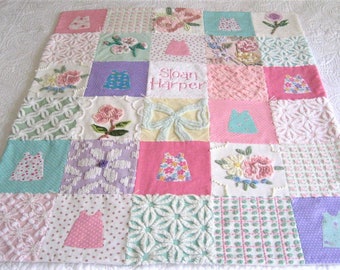 Vintage Chenille DOLL Quilt and Pillow Purple and White 24 x 28 Custom Order Pink