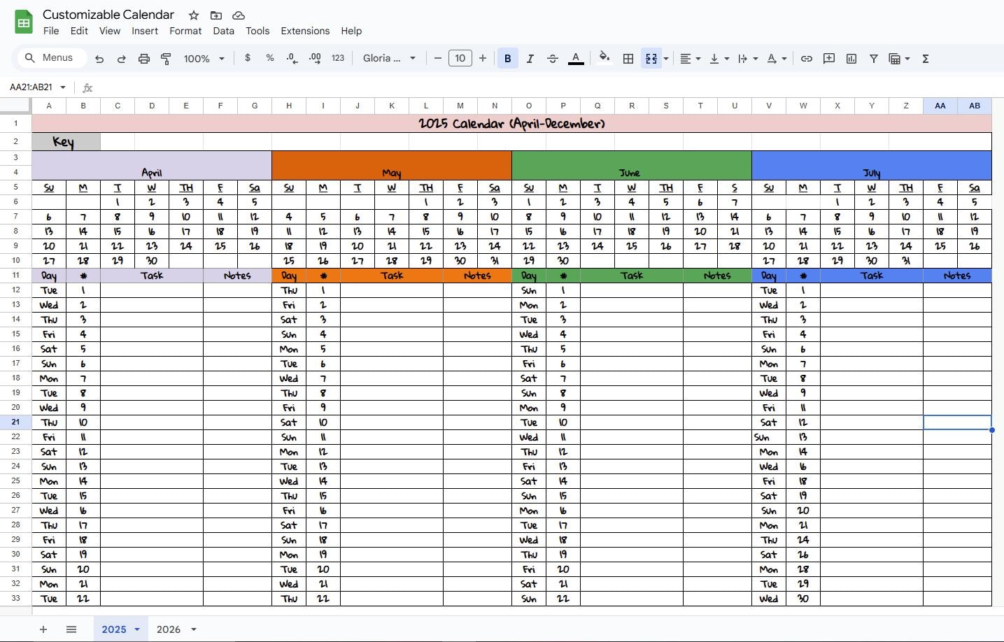 2025, 2026 Editable Spreadsheet Calendar | Digital Excel or Google