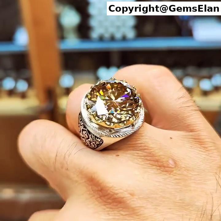 Elegant Original Moissanite Ring in 925 Sterling Silver - Lab-Created Champagne Color Mens Moissanite Ring - Timeless Sparkle Xmas Gift