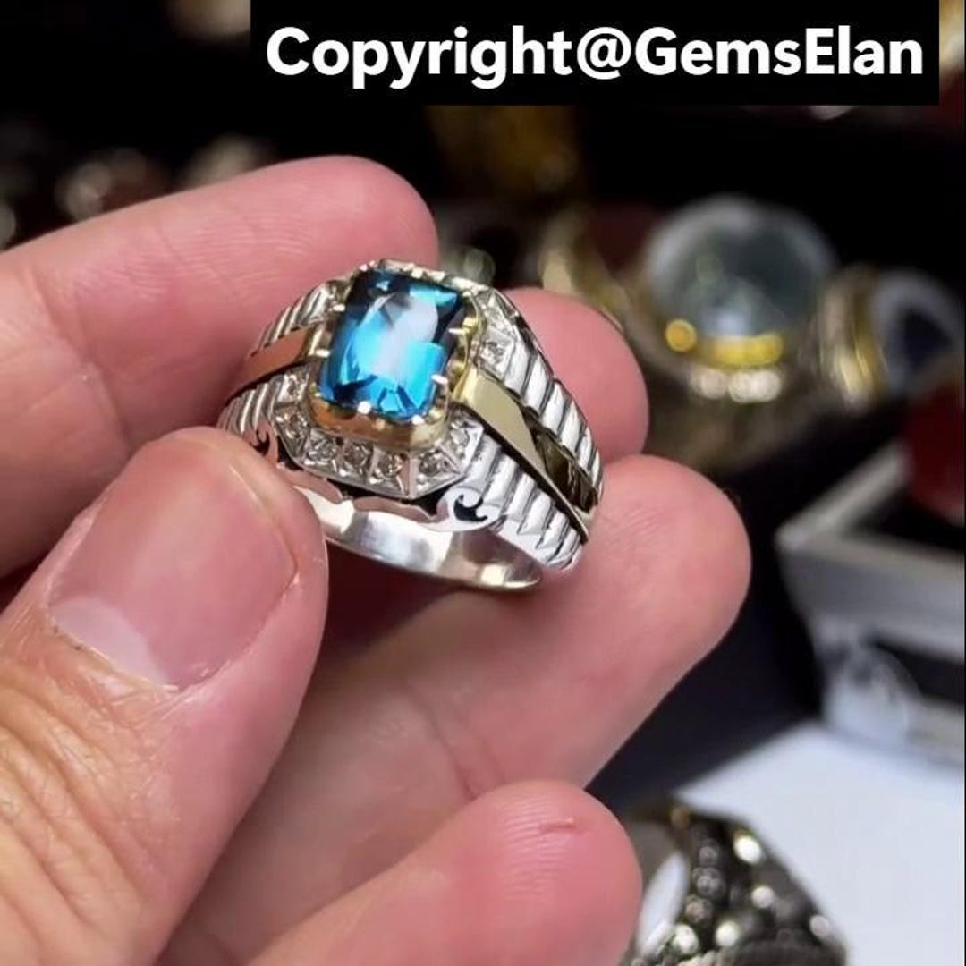 Genuine Sky Blue Topaz Ring 925 Sterling Silver - Natural Brazil Topaz ...