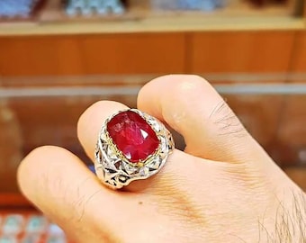 オリジナルビルマ産レッドルビーリング - 本物のメンズレッドルビー