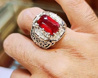 Original Burmese Red Ruby Ring – Natural Untreated Ruby from Myanmar, Original Ruby Mens Ring Handmade Sterling Silver Ring, July Birthstone