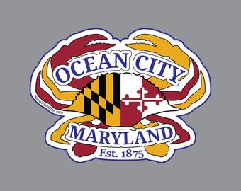 Ocean City, Maryland Hometown Crab Flag Sticker
