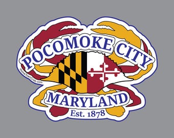 Pocomoke City, Maryland Hometown Crab Flag Sticker