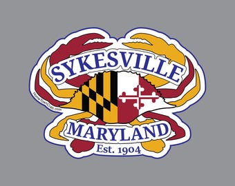 Sykesville, Maryland Hometown Crab Flag Sticker