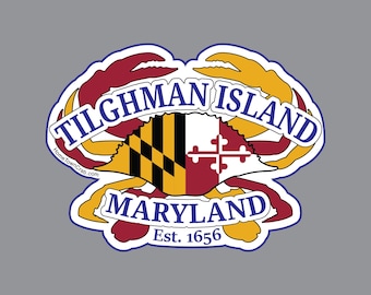 Tilghman Island, Maryland Hometown Crab Flag Sticker