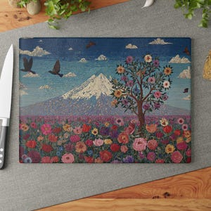 Armenia Mountain Glass Cutting Board Flower Field