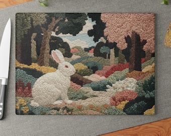 Tabla de cortar de vidrio con diseño de conejo, decoración de cocina con temática animal, idea de regalo para el hogar, idea de regalo para inauguración de casa