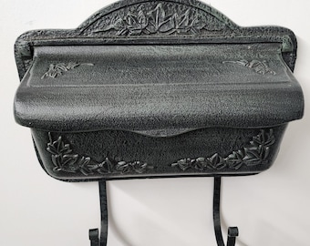 MAIL BOX wall mounted  with Flower Engravings - made of fine Aluminum with Newspaper Hooks. Green Antique Finish