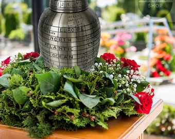 Elegant Urns Solid Brass - World Map Engraved Brass Cremation Urn