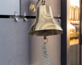 Handcrafted Wall Hanging Brass Ship Bell Polished 6&quot; Indoor & Outdoor Wall Mounted Brass Bell Maritime Decor.