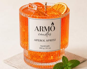 Vela de gel realista de Aperol Spritz, cóctel de naranja, decoración de bar de verano