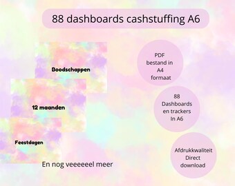 Digital download with 88 watercolor dashboards for cash management, A6 format, budget binder, budgeting, savings method, saving.