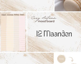 Digital download with 88 beige dashboards and 4 trackers for cash management, A6 format, budget binder, savings method.