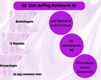 Digital download with 88 marble purple dashboards for cash management, A6 format, budget binder, budgeting, savings method, saving.