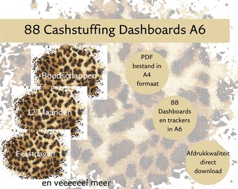 Digital download with 88 leopard dashboards for cash management, A6 format, budget binder, budgeting, savings method, saving.