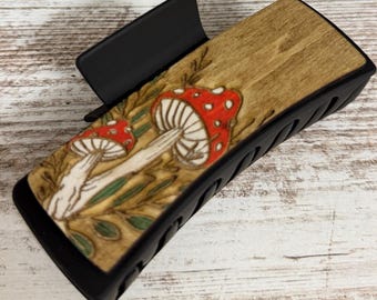 Mushroom Hair Claw Clip | Laser Engraved Wooden Hair Clip | Custom Color Hair Accessory | Handmade Hair Claw