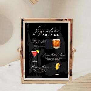Cocktail menu New York theme, Bar Sign Menu Signature Drinks, Cocktail Menu, Signature Cocktail, Bar Menu Template, Espresso Martini