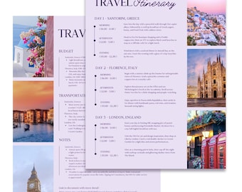 Plantilla de itinerario de viaje, itinerario de viaje digital, itinerario de viaje para chicas, plantilla de itinerario de viaje, plantilla de itinerario, itinerario de vacaciones