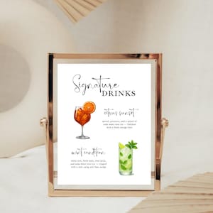 Bar Sign Menu Signature Drinks, Cocktail Menu, Signature Cocktail, Bar Menu Template, Wedding Drink Sign, Dirty Martini, Espresso Martini
