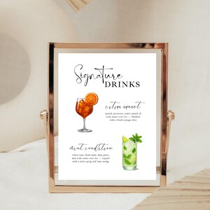 Bar Sign Menu Signature Drinks, Cocktail Menu, Signature Cocktail, Bar Menu Template, Wedding Drink Sign, Dirty Martini, Espresso Martini