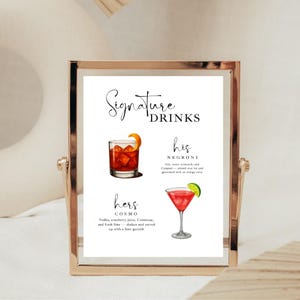 Bar Sign Menu Signature Drinks, Cocktail Menu, Signature Cocktail, Bar Menu Template, Wedding Drink Sign, Dirty Martini, Espresso Martini