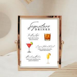 Cocktail menu New York theme, Bar Sign Menu Signature Drinks, Cocktail Menu, Signature Cocktail, Bar Menu Template, Espresso Martini