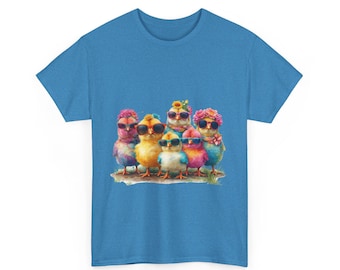 Camiseta de pollito, divertida camiseta de animales de granja con gafas de sol y flores, linda camiseta de pollito de estilo vintage, regalo para amantes de los animales, camiseta unisex de algodón grueso