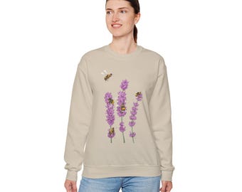 Lavender Blooms Sweatshirt | Floral Botanical Crewneck | Cozy Jumper | Gift for Her | Spring Fashion, Lavender Floral Sweater, Nature Lover