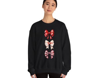 Festive Bow Sweatshirt for Cozy Holidays, Cute Winter Gift, Casual Fashion, Christmas Apparel, Holiday Gatherings