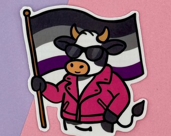 Adesivo de Vaca do Orgulho Assexual - Direitos LGBTQ+ - Adesivo de Vinil Impermeável - Solidariedade LGBTQ+ - 1 Unidade