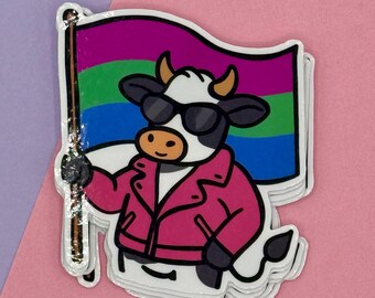Adesivo de vaca do orgulho polissexual - Direitos LGBTQ+ - Adesivo de vinil à prova d'água - Solidariedade LGBTQ+ - 1 unidade