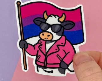 Adesivo de Vaca do Orgulho Bissexual - Direitos LGBTQ+ - Adesivo de Vinil Impermeável - Solidariedade LGBTQ+ - 1 Unidade