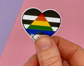 Conjunto de adesivos de coração do orgulho aliado heterossexual - Punho do Poder LGBTQ+ - Adesivos de vinil resistentes à água - Solidariedade