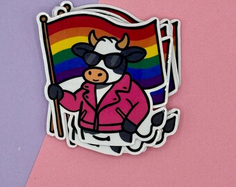 Adesivo de Vaca do Orgulho - Direitos LGBTQ+ - Adesivo de Vinil Impermeável - Solidariedade LGBTQ+ - 1 Unidade