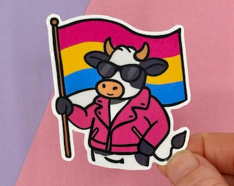 Adesivo de Vaca do Orgulho Pansexual - Direitos LGBTQ+ - Adesivo de Vinil Impermeável - Solidariedade LGBTQ+ - 1 Unidade