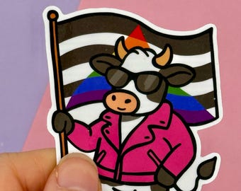 Adesivo de vaca do orgulho aliado hétero - Direitos LGBTQ+ - Adesivo de vinil à prova d'água - Solidariedade LGBTQ+ - 1 unidade