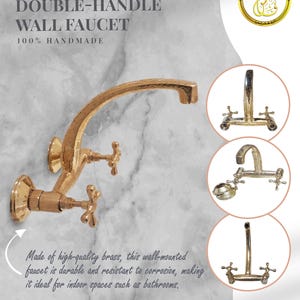 Double-Handel Wall Faucet - Antique Wall-Mounted Copper Faucet, Solid Brass Faucet, Vintage Wall Bathroom Tap -  Spa - Craftsman - art decor