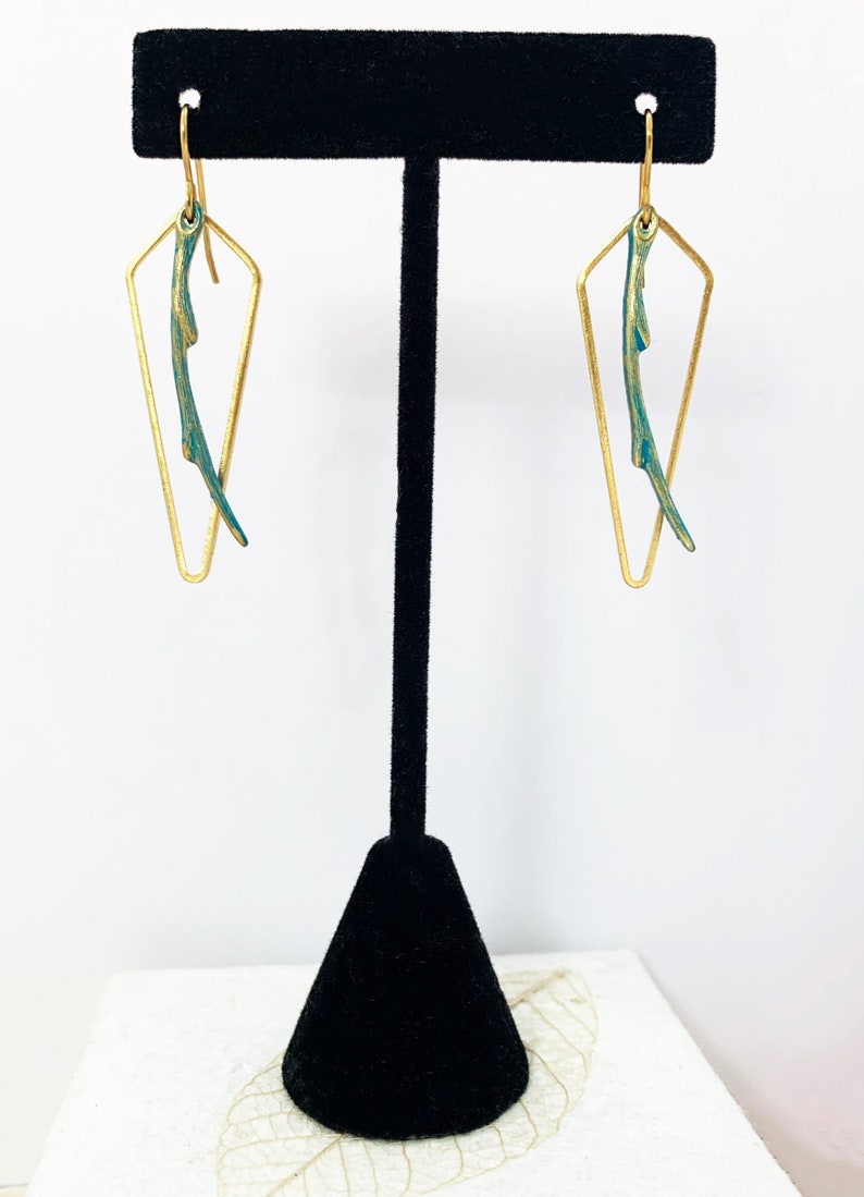 Vintaj Natural Brass Branch Earrings Tree Branch Earrings Chevron Frame Earrings