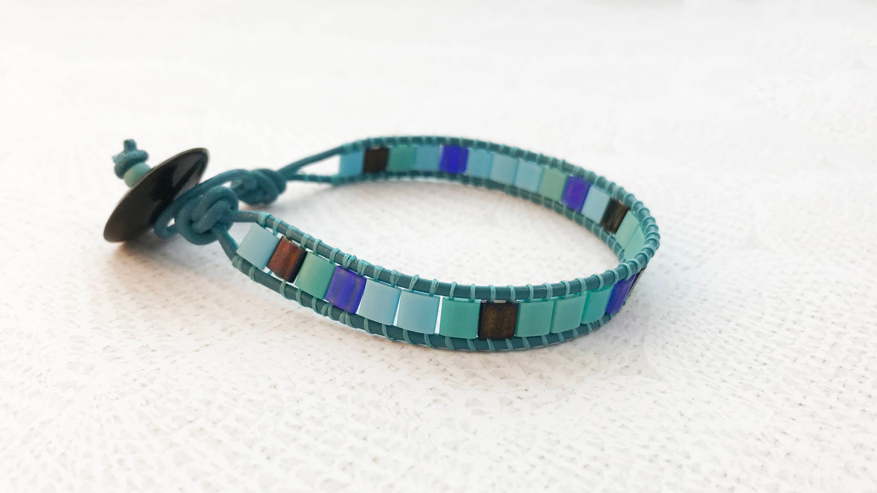 Leather Wrap Bracelet Beaded Ladder Bracelet Tila Stack Bracelet Wrap