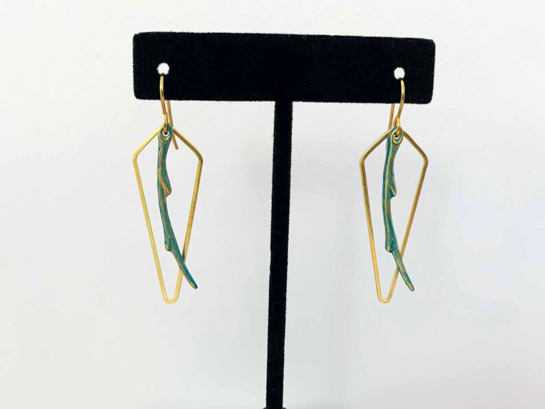 Vintaj Natural Brass Branch Earrings Tree Branch Earrings Chevron Frame Earrings