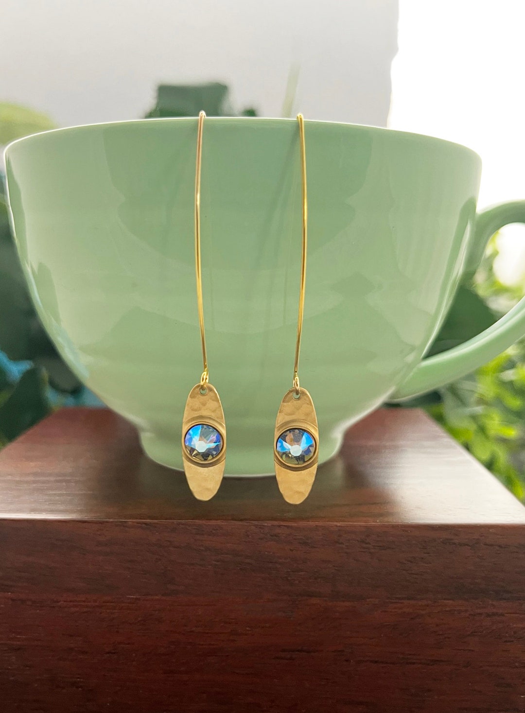Gold Earrings Long Gold Earrings Gold and Blue Earrings - Etsy